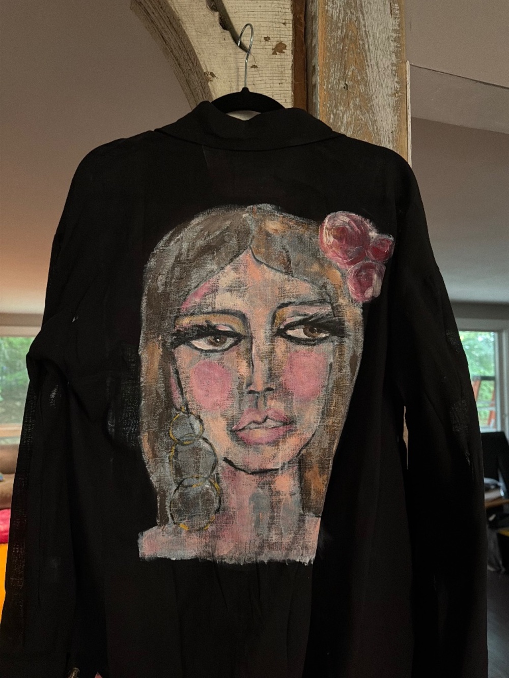 Hand painted Cotton linen button down shirt